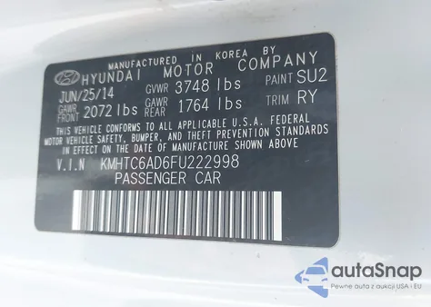 2015 Hyundai Veloster Flex из США, поврежденный, VIN KMHTC6AD6FU222998